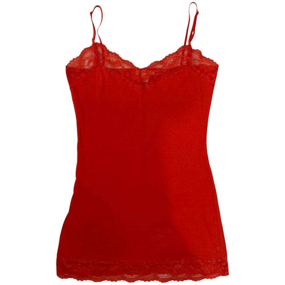 Bozzolo Lace Trim Cami Women Large Red Cotton Spandex Y2K Coquette Tank Top
